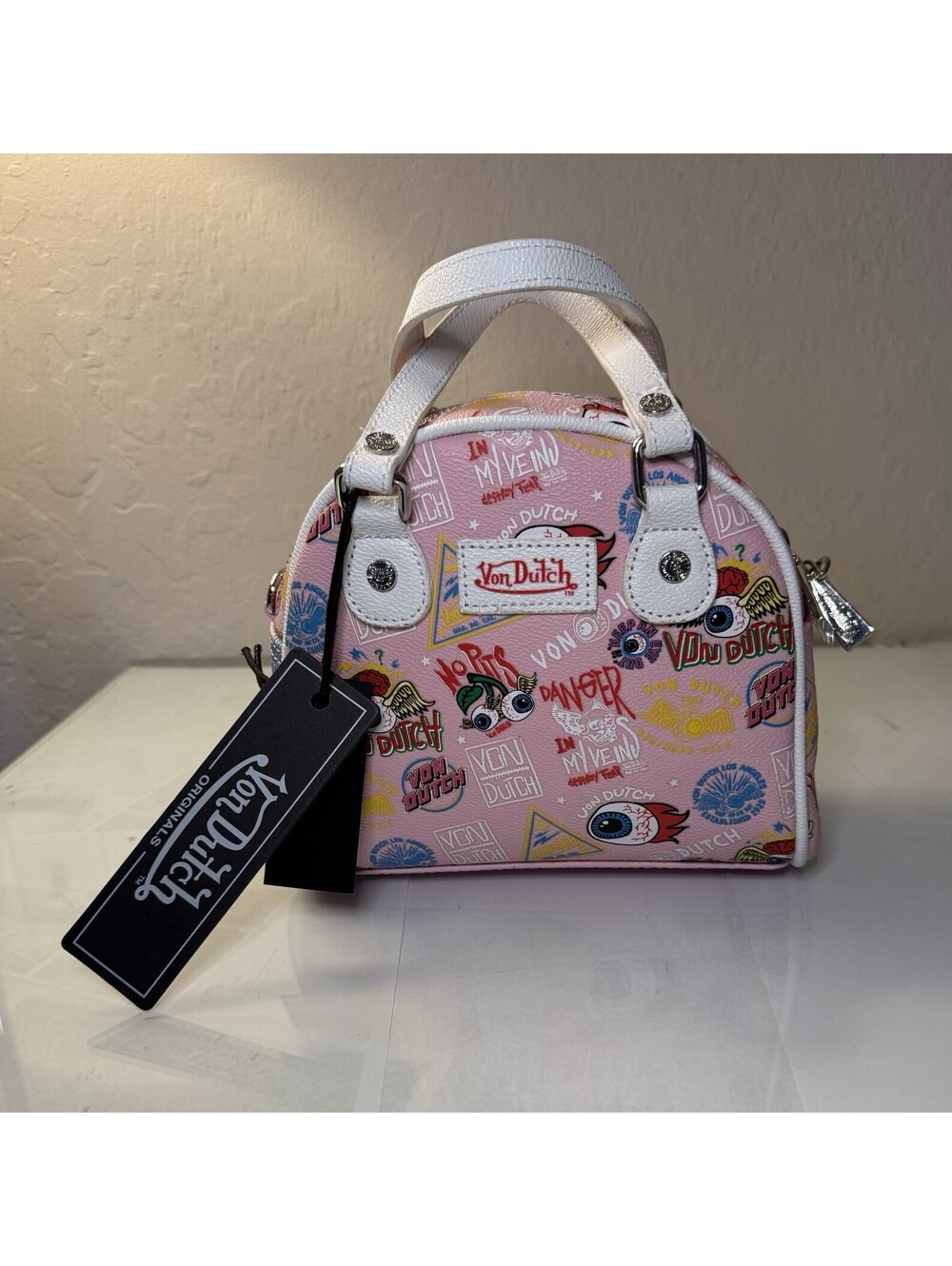 Von Dutch LIGHT  Pink Jax Bowling Bag eyeball y2k retro graffiti BNWT